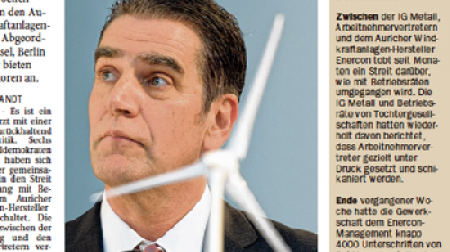 SPD bietet Vermittlung zwischen IG Metall und Enercon an!